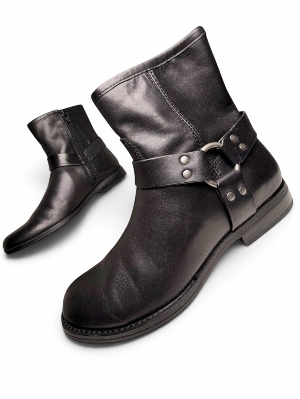House of Harlow 1960 Portia Black Leather Moto Harness Boots Size 8
